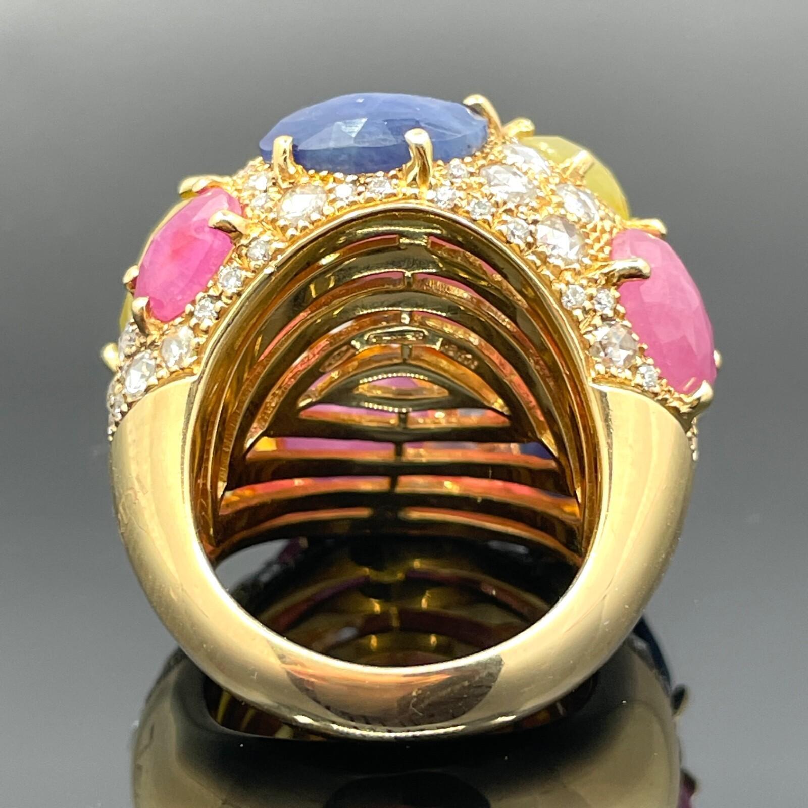 Anello Verdi con zaffiro multicolore cabochon e diamante in oro rosa 18k 28,85ctw Italia In condizioni buone in vendita a Orlando, FL