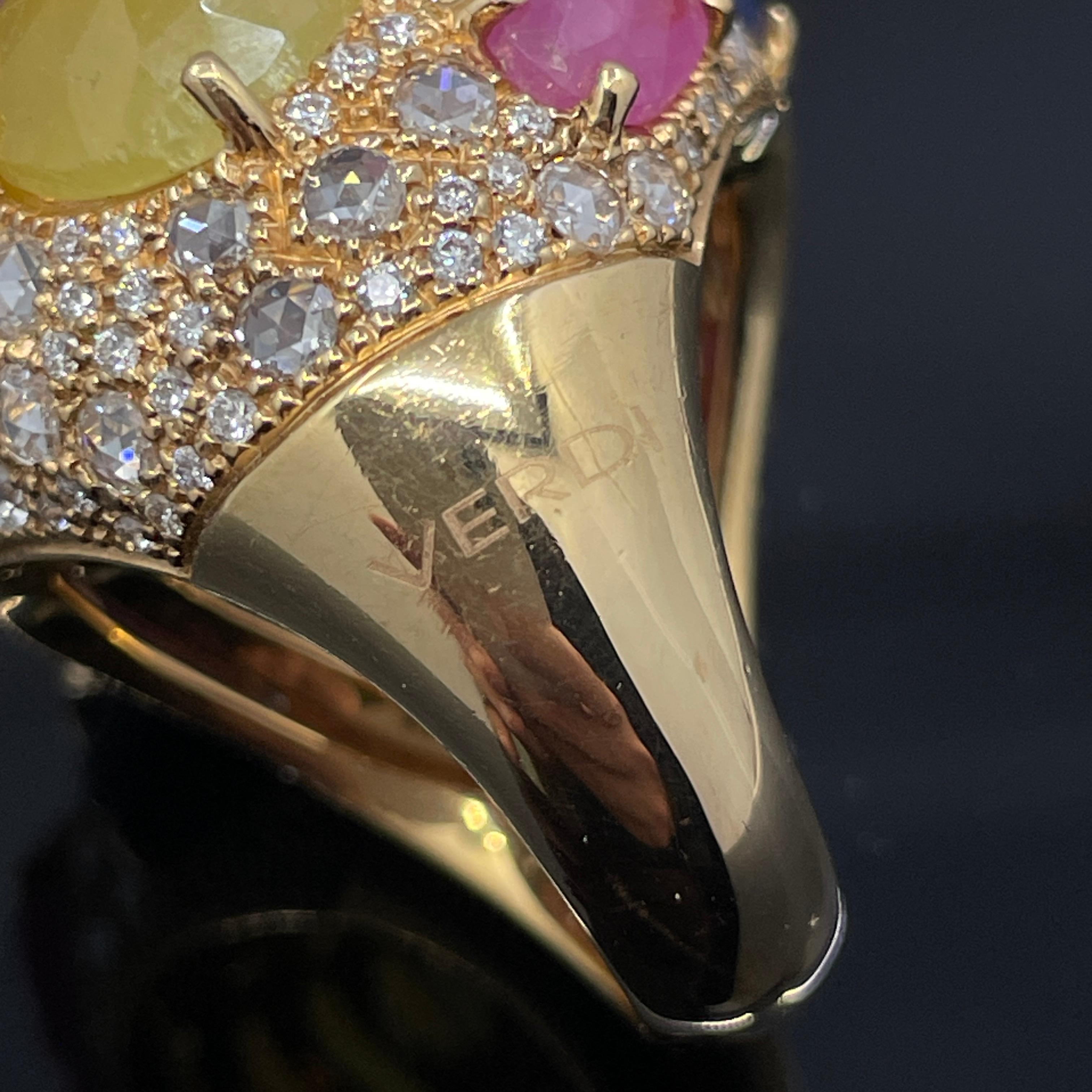 Anello Verdi con zaffiro multicolore cabochon e diamante in oro rosa 18k 28,85ctw Italia in vendita 3
