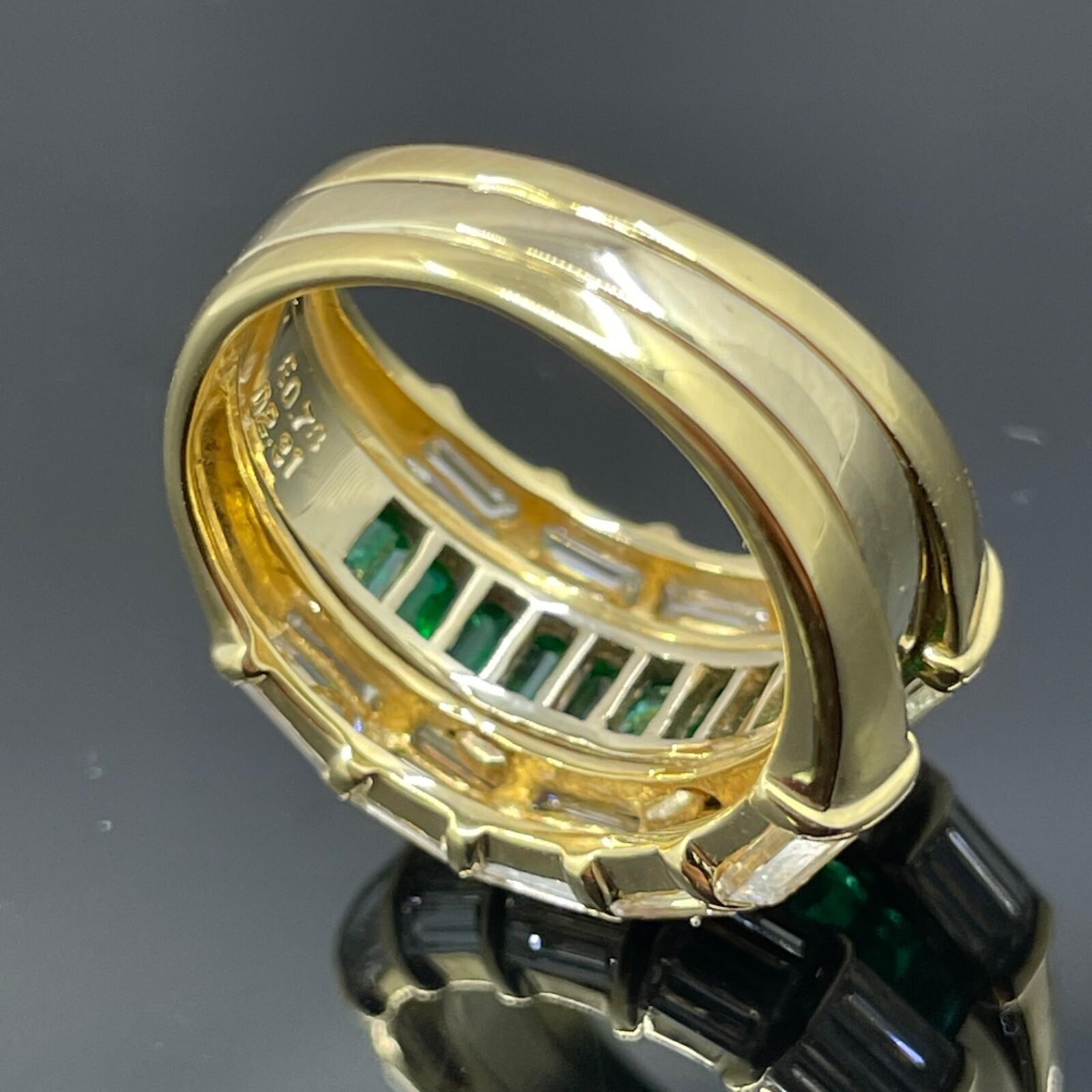 Bracelet en or 18k avec émeraude et diamant baguette 3.09ctw en vente 1