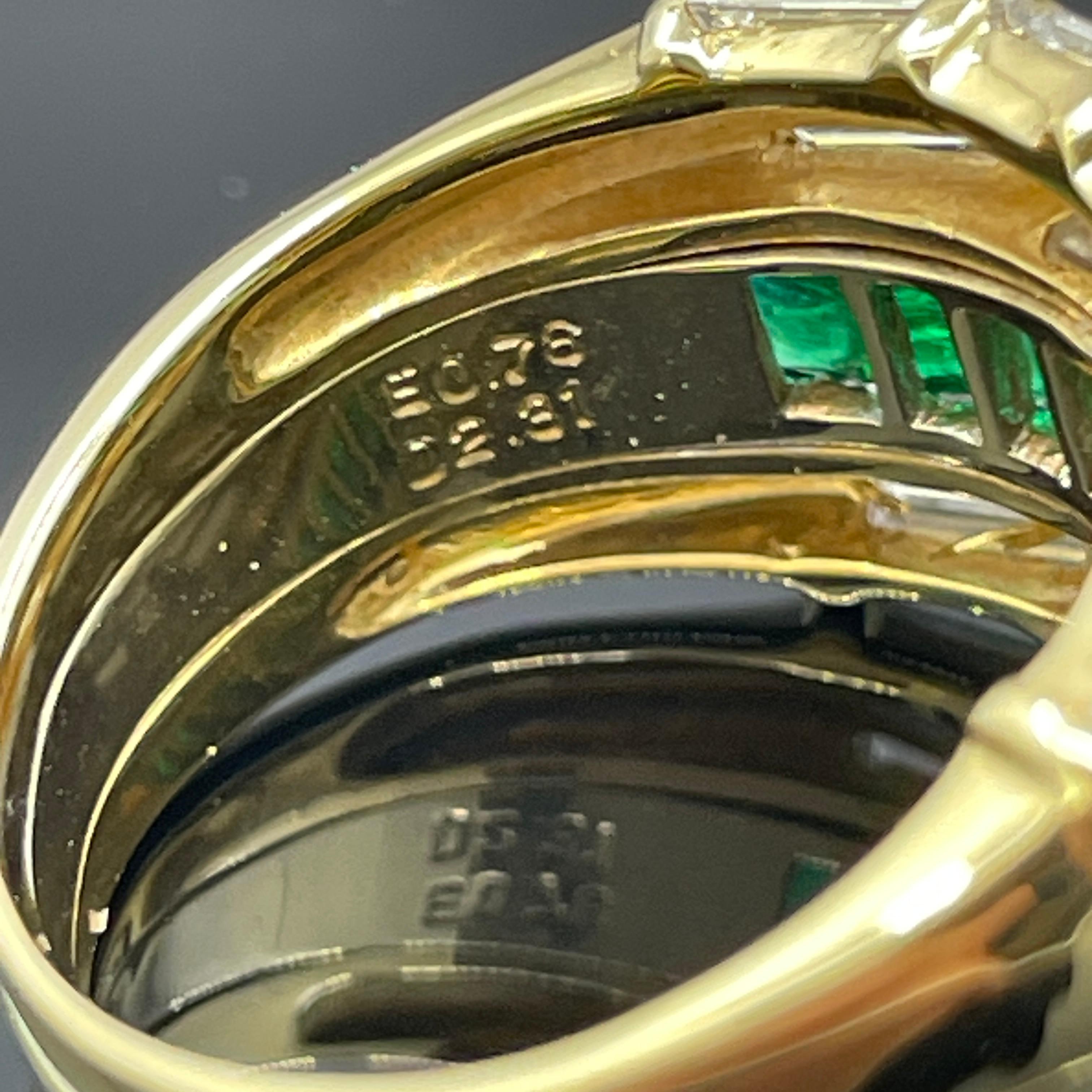 Bracelet en or 18k avec émeraude et diamant baguette 3.09ctw en vente 5