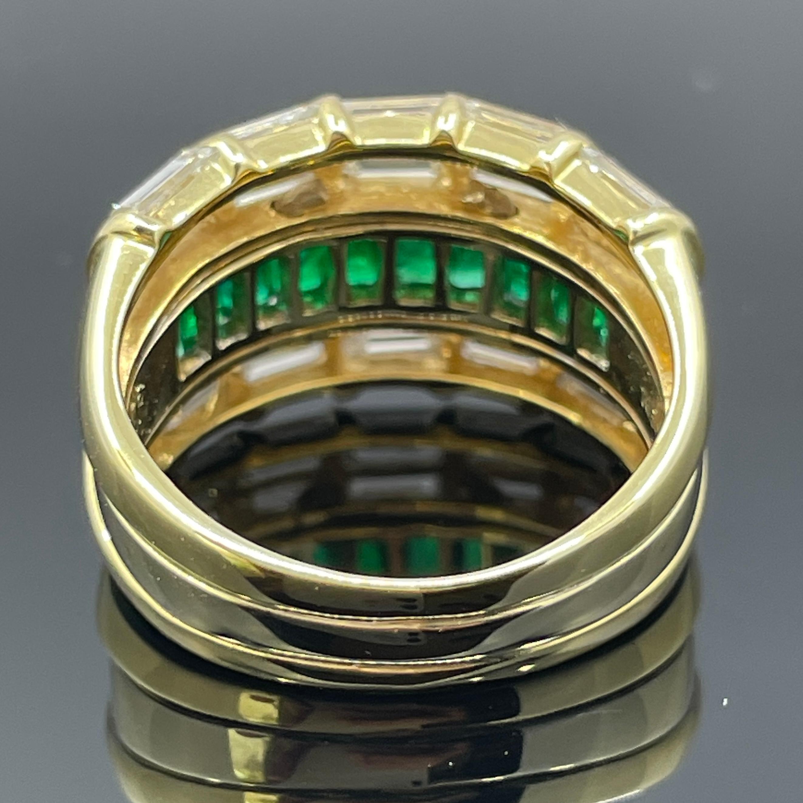 Bracelet en or 18k avec émeraude et diamant baguette 3.09ctw en vente 2
