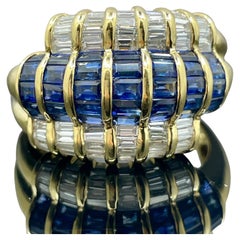 LeVian Blue Sapphire & Diamond Baguette 18k Yellow Gold Dome Ring 3.50ctw