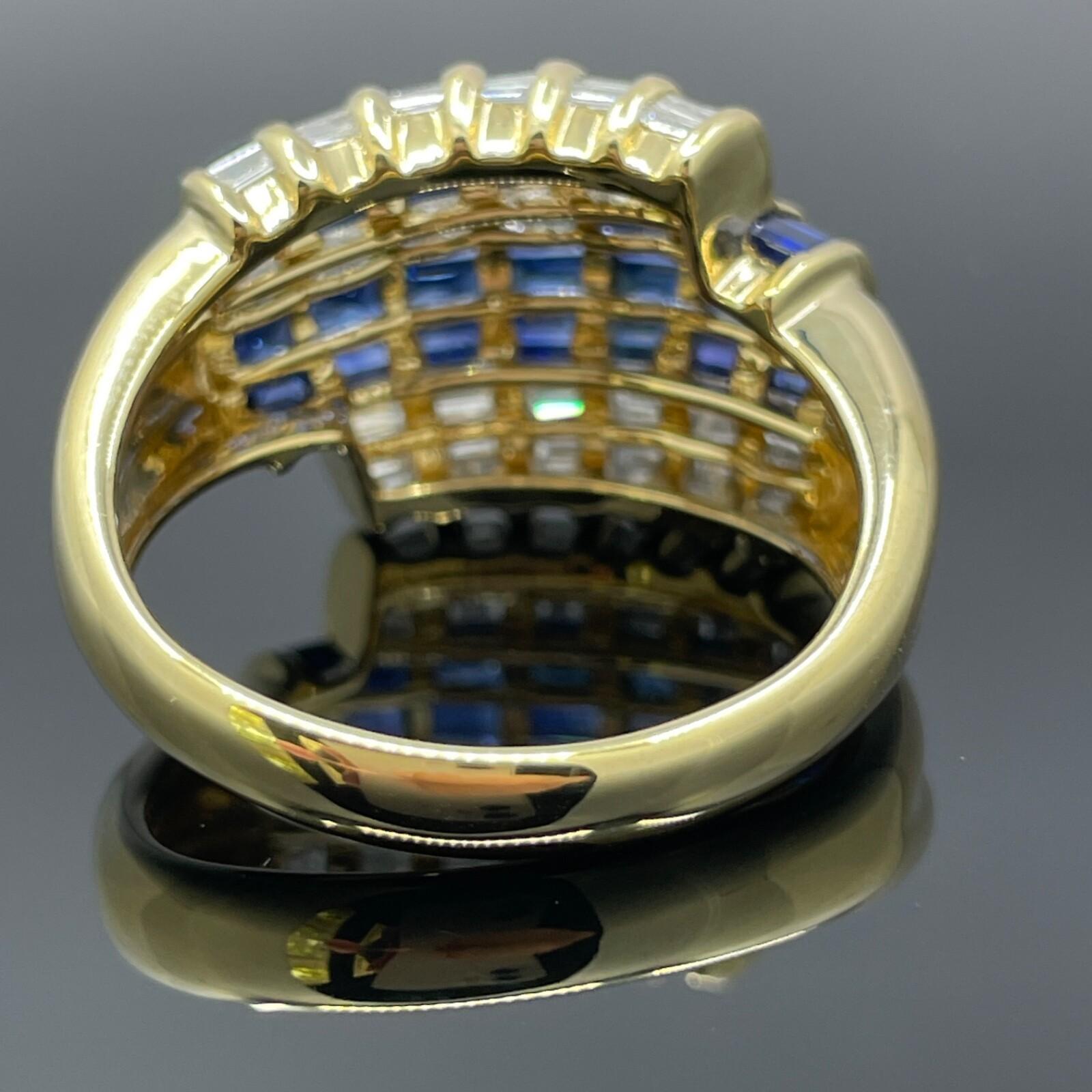LeVian Bague dôme en or jaune 18k saphir bleu et diamant baguette 3.50ctw Excellent état - En vente à Orlando, FL