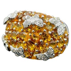 Estate Butterfly Diamond & Citrine Cluster Dome Ring 14k White Gold