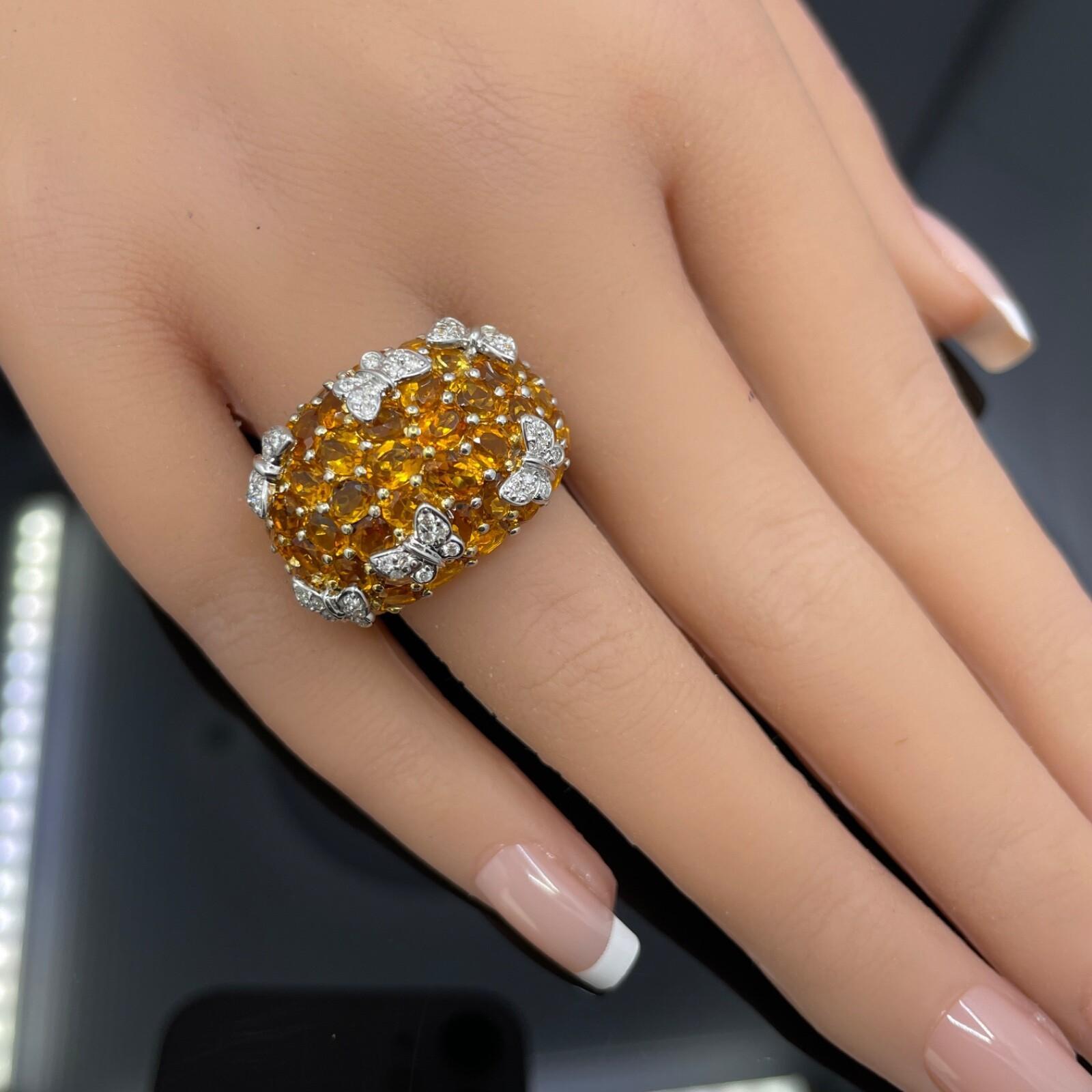 Bague papillon en or blanc 14k avec diamant et citrine en forme de dôme en vente 1