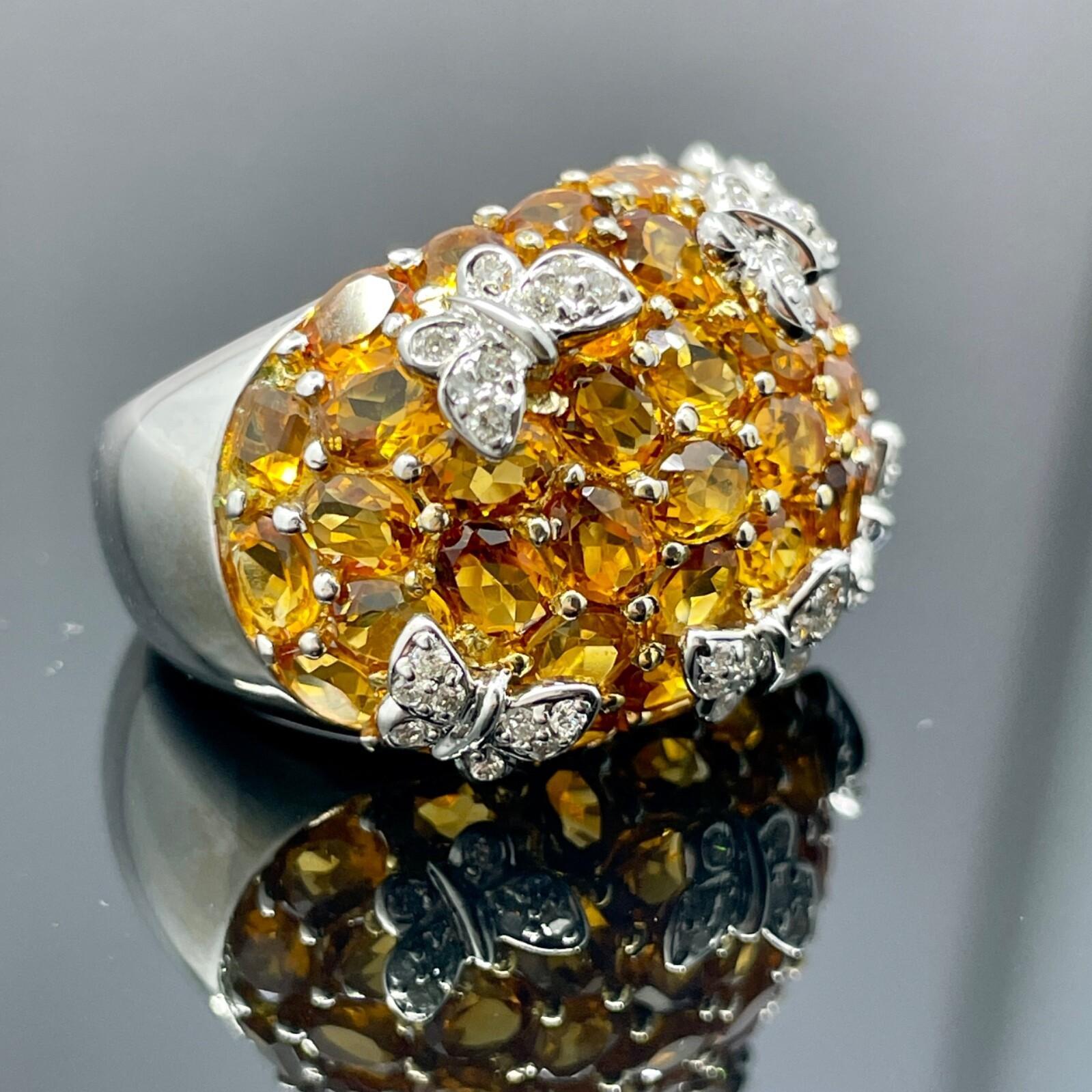 Bague papillon en or blanc 14k avec diamant et citrine en forme de dôme Excellent état - En vente à Orlando, FL