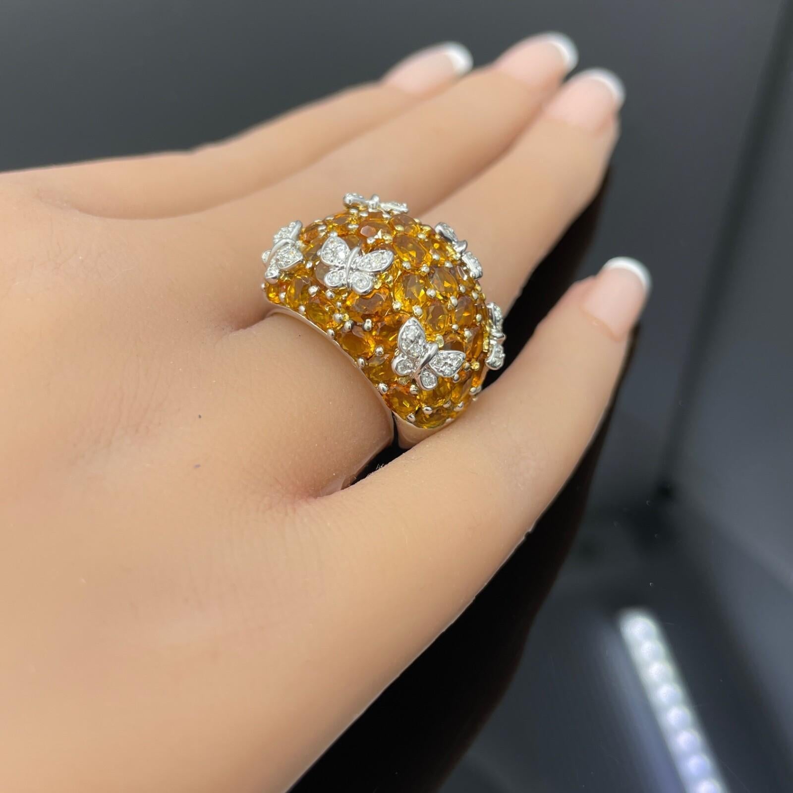 Bague papillon en or blanc 14k avec diamant et citrine en forme de dôme en vente 4