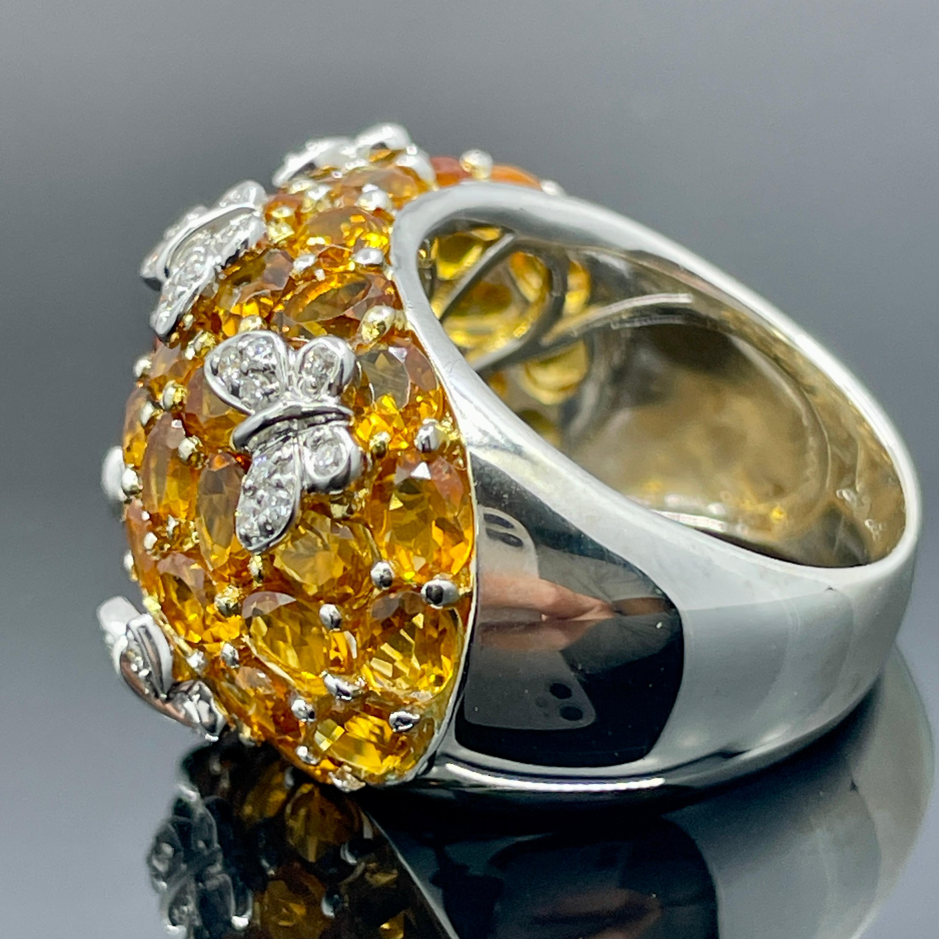 Bague papillon en or blanc 14k avec diamant et citrine en forme de dôme en vente 2