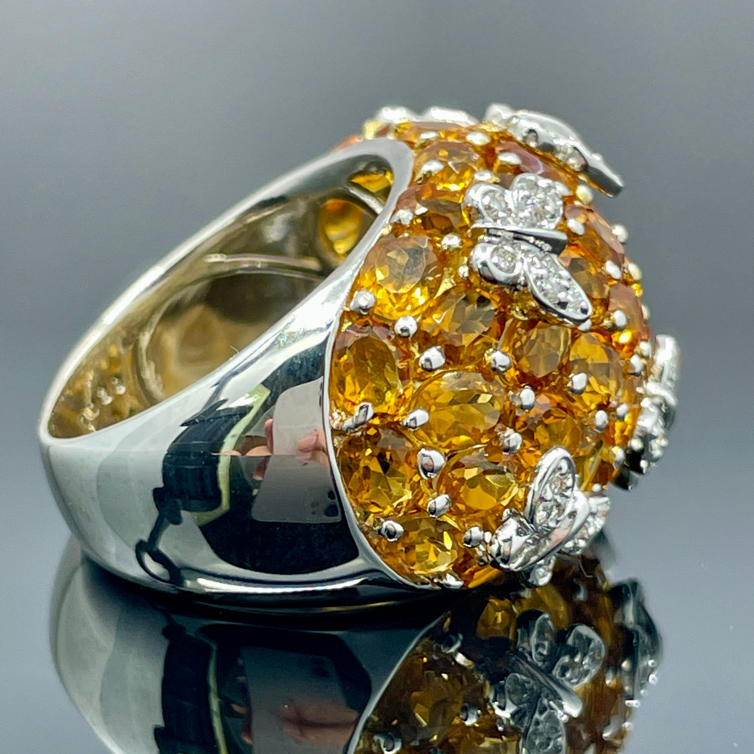 Bague papillon en or blanc 14k avec diamant et citrine en forme de dôme en vente 3
