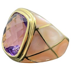 Estate Amethyst & rosa Perlmutt 14k Gelbgold Ring 9,46ct