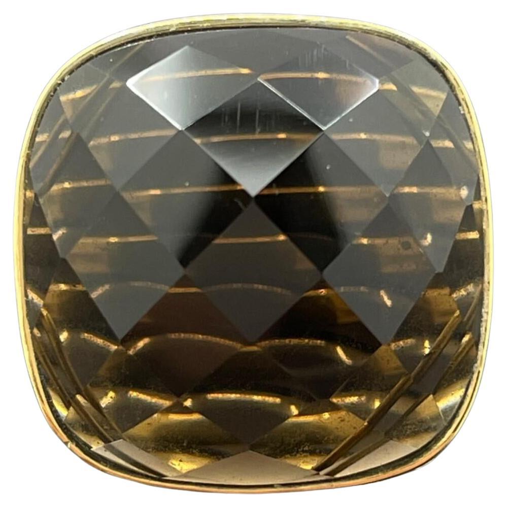 Anello in oro giallo 14k con cabochon a scacchiera di quarzo fumé di grandi dimensioni in vendita