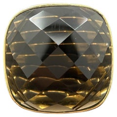 Großer Rauchquarz Schachbrett Cabochon 14k Gelbgold Ring