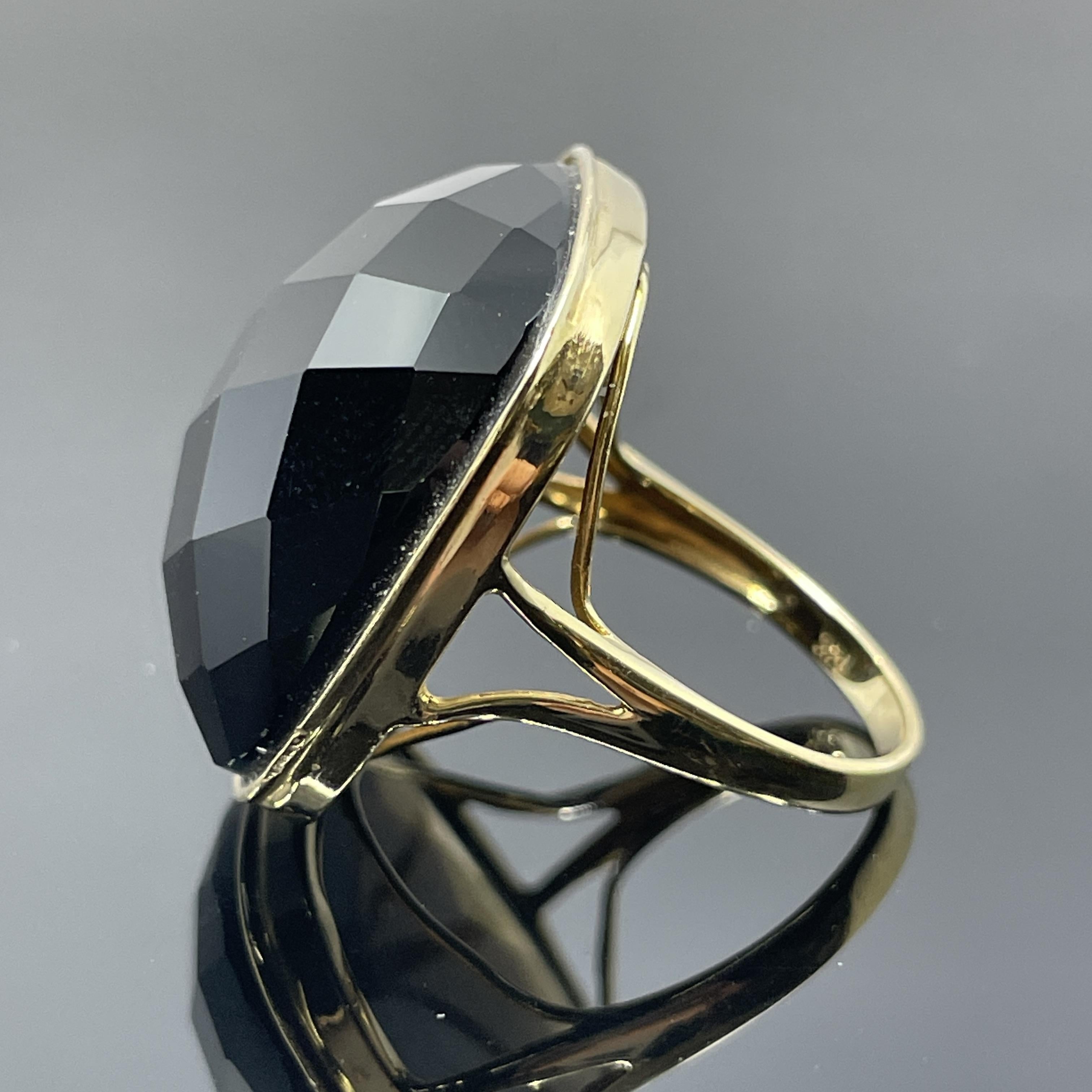 Donna Anello in oro giallo 14k con cabochon a scacchiera di quarzo fumé di grandi dimensioni in vendita