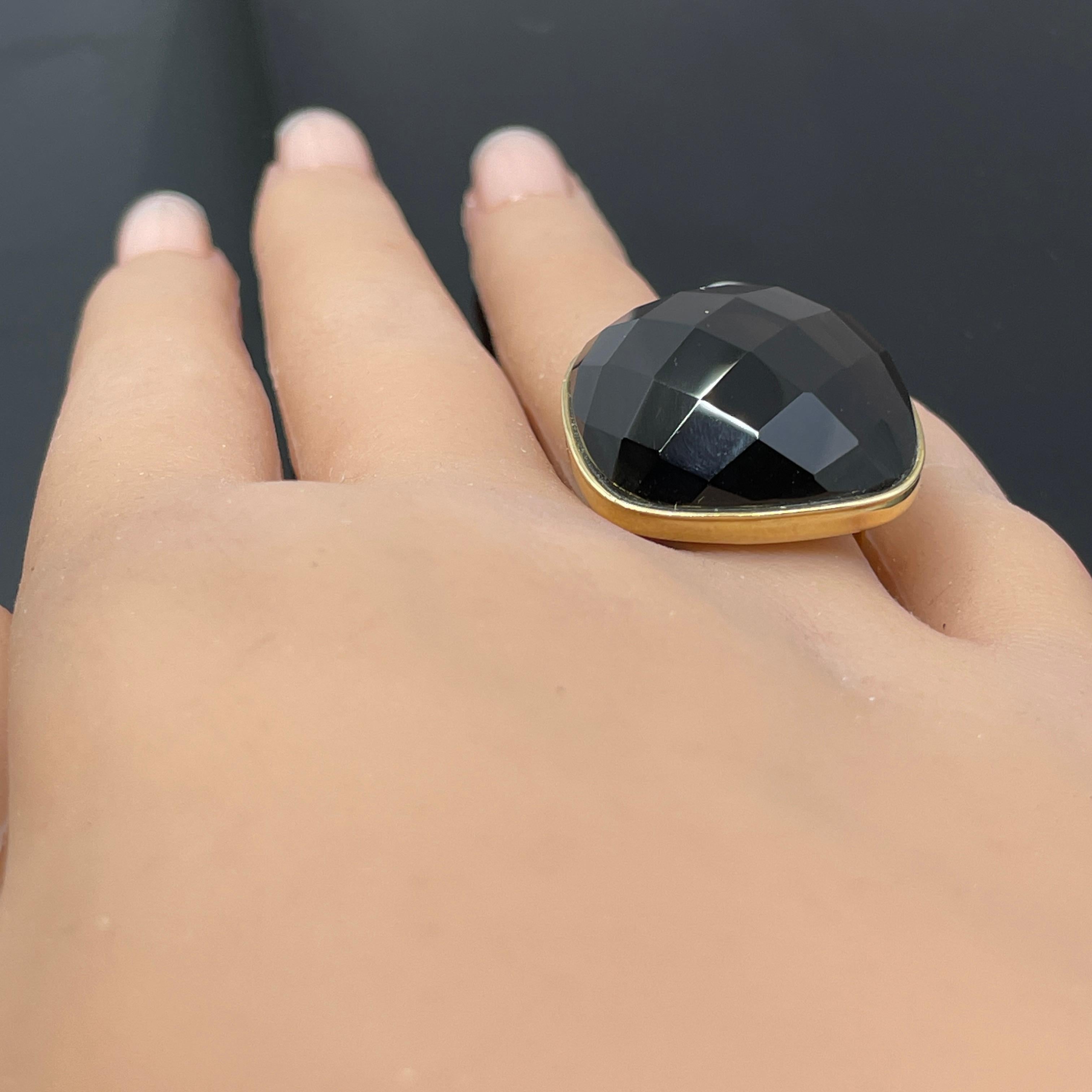 Anello in oro giallo 14k con cabochon a scacchiera di quarzo fumé di grandi dimensioni in vendita 3