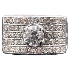 Antiguo Art Decó Diamante talla europea 1,85ctw Anillo ancho Oro blanco 14k