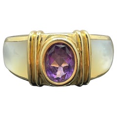Anello di design Estate con ametista e madreperla in oro giallo 14k