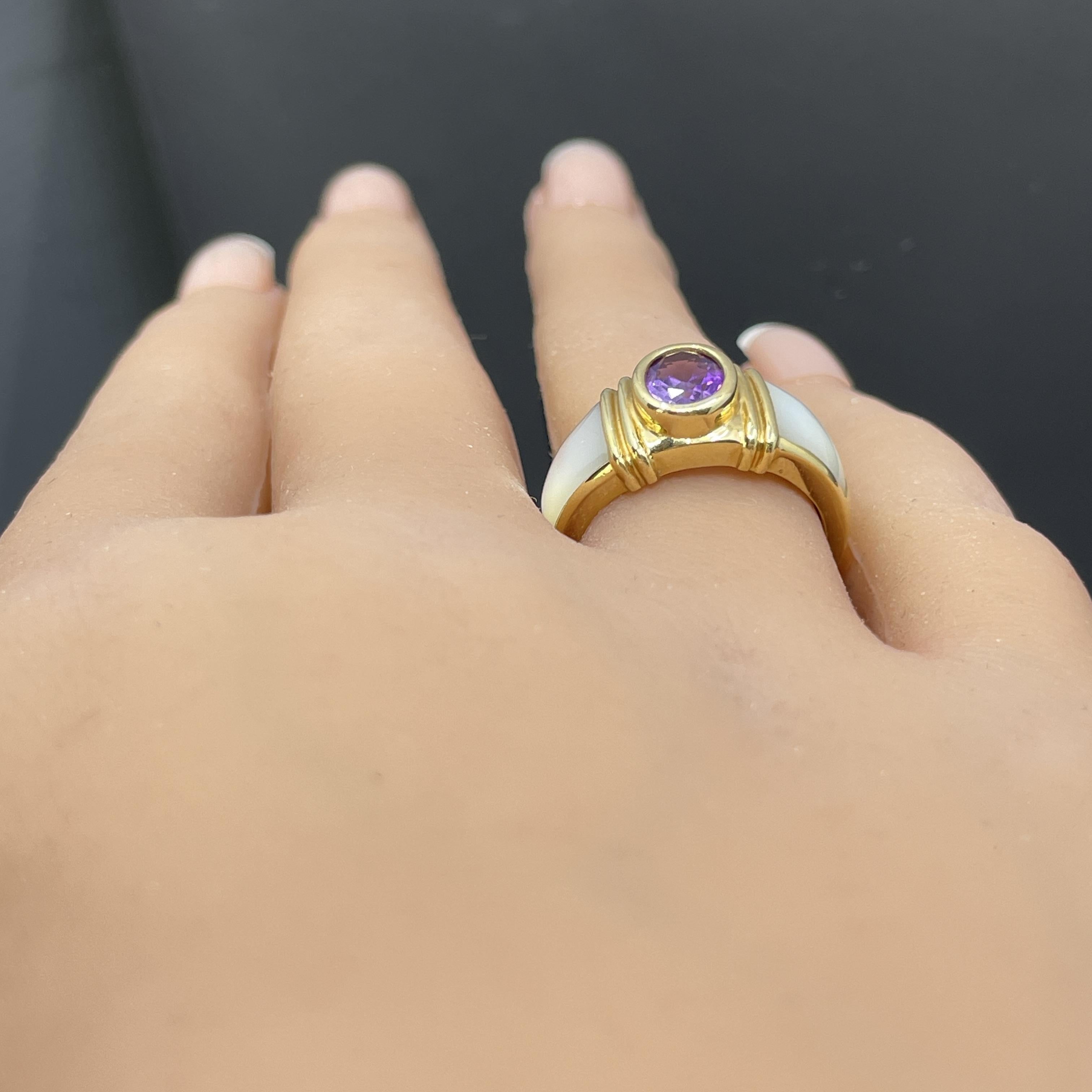 Anello di design Estate con ametista e madreperla in oro giallo 14k in vendita 4