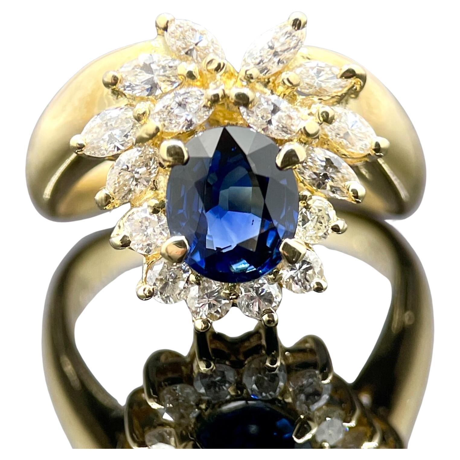 Estate Blue Sapphire & Diamond Cocktail Ring 18k Yellow Gold 2.23ctw
