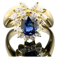 Anello Cocktail con Zaffiro Blu e Diamante Estate in Oro Giallo 18k 2,23ctw