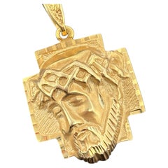 Vintage Brutalist 14K Gold Christ's Passion Cross Pendant, ca. 1970