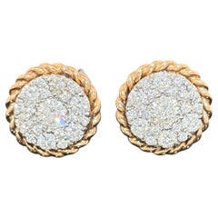 Orecchini a bottone con montatura a cordoncino e grappolo di diamanti "Royal Diamond" in oro rosa e bianco 14k - 9,75 mm