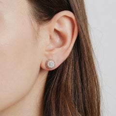 Orecchini a bottone con montatura a cordoncino e grappolo di diamanti "Royal Diamond" in oro rosa e bianco 14k - 9,75 mm