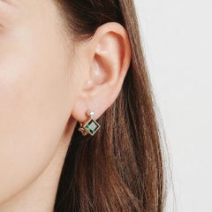 Ohrringe im Vintage-Modernismus-Stil mit Turmalin und Diamanten im Old-Mine-Schliff, 14-karätiges Gold