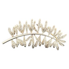 Antique Fern Spray Brooch Platinum-Topped 18K Gold, Rose Cut Diamonds, Edwardian