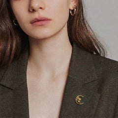 Antique Victorian Crescent Moon & Oak Leaf 14k Gold Pin
