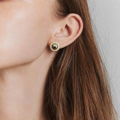 Tahitian Pearl 9.5mm and Diamond 14k Yellow Gold Earrings — Halo Set Studs