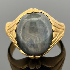 Unheated 13.65 Carat Sapphire Ring in Hand-Carved 23.6K Gold, Unisex