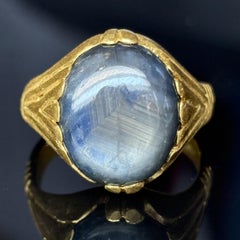 Unheated 13.65 Carat Sapphire Ring in Hand-Carved 23.6K Gold, Unisex