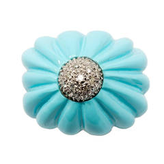 Turquoise and Diamond Gold Dome Ring 8