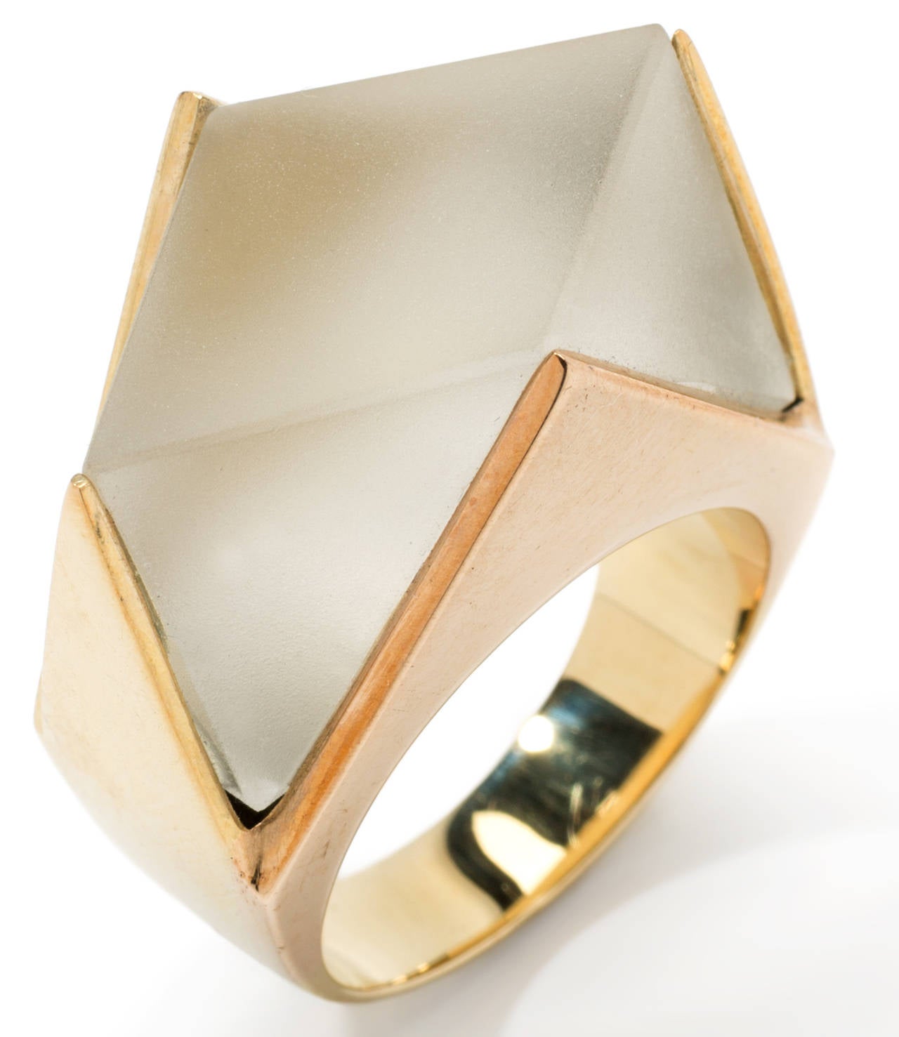 Arts and Crafts Modern Rock Crystal Gold Ring For Sale