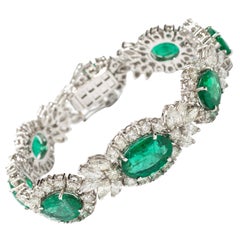 1950s Emerald Diamond Gold Link Bracelet