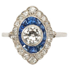 1920s German Sapphire Diamond Platinum Ring