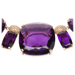 An Attractive Amethyst Diamond Gold Drop Necklace 1