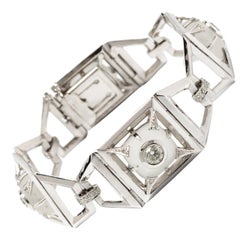 Modern Rock Crystal Diamond Gold Link Bracelet