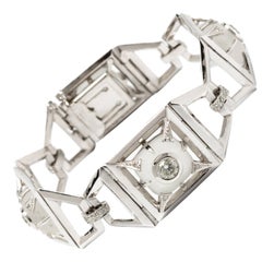 Retro Modern Rock Crystal Diamond Gold Link Bracelet