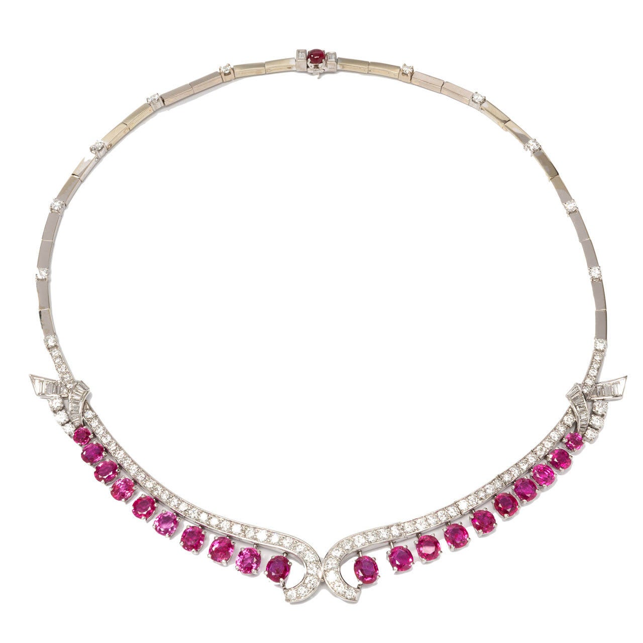 Art Deco Style Ruby Diamond Gold Necklace For Sale