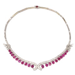 golconda lotus necklace Art Deco Style Ruby Diamond Gold Necklace