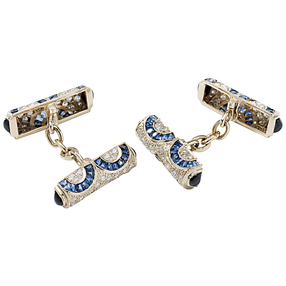 Onyx Sapphire Diamond Cufflinks