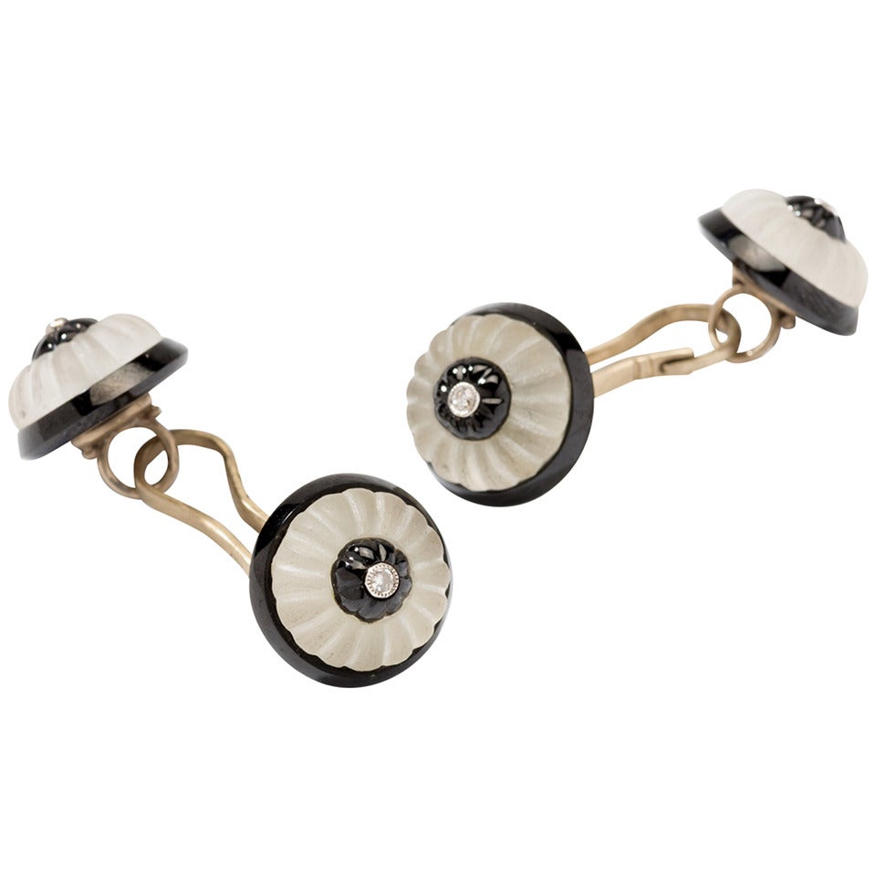 Fine Pair Onyx And Mother-Of-Pearl Cufflinks