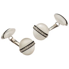 Rock Crystal Diamond Enamel Platinum Cufflinks