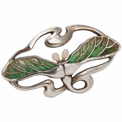 Heinrich Levinger Art Nouveau Pearl Plique-a-Jour Silver Brooch