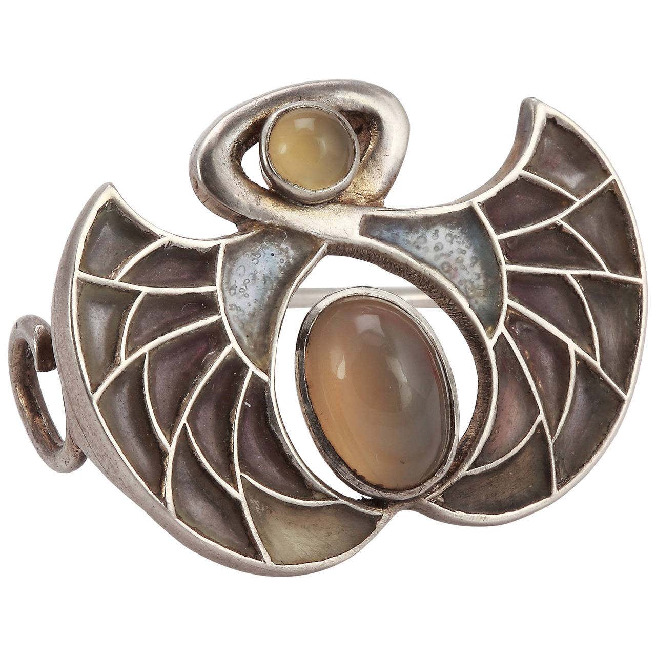 Heinrich Levinger Art Nouveau PliqueaJour Silver Brooch For Sale at