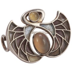 Vintage Heinrich Levinger Art Nouveau Plique-a-Jour Silver Brooch