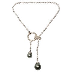 Retro Boucheron Pearl Diamond Gold Pendant Necklace