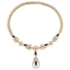 A Gorgeous Sapphire Diamond Gold Link Necklace 11