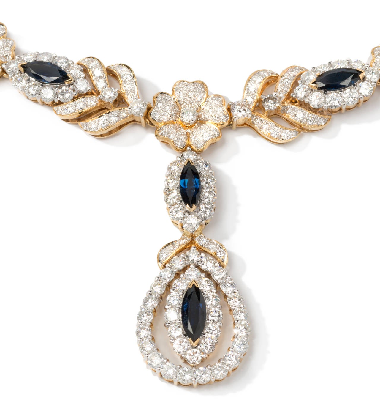  Diamant Saphir Gold A Link Halskette (Moderne) im Angebot